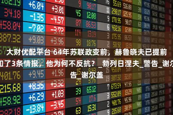 大财优配平台 64年苏联政变前，赫鲁晓夫已提前获知了3条情报，他为何不反抗？_勃列日涅夫_警告_谢尔盖